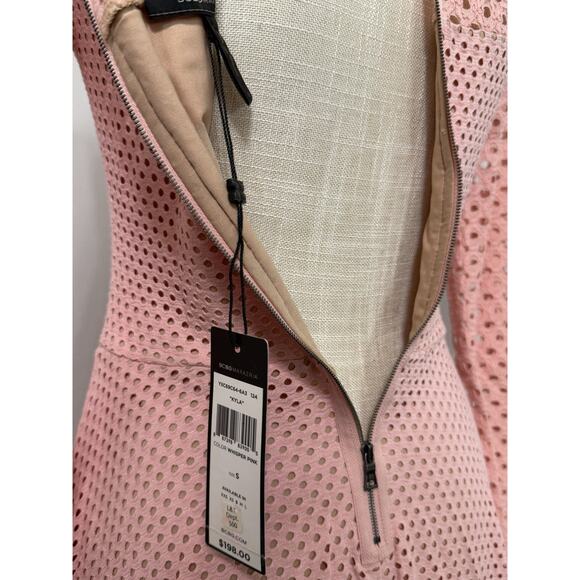 New BCBG Max Azria Kyla Whisper Pink LS Crochet Fit & Flare Dress Small S $198 - Picture 4 of 5